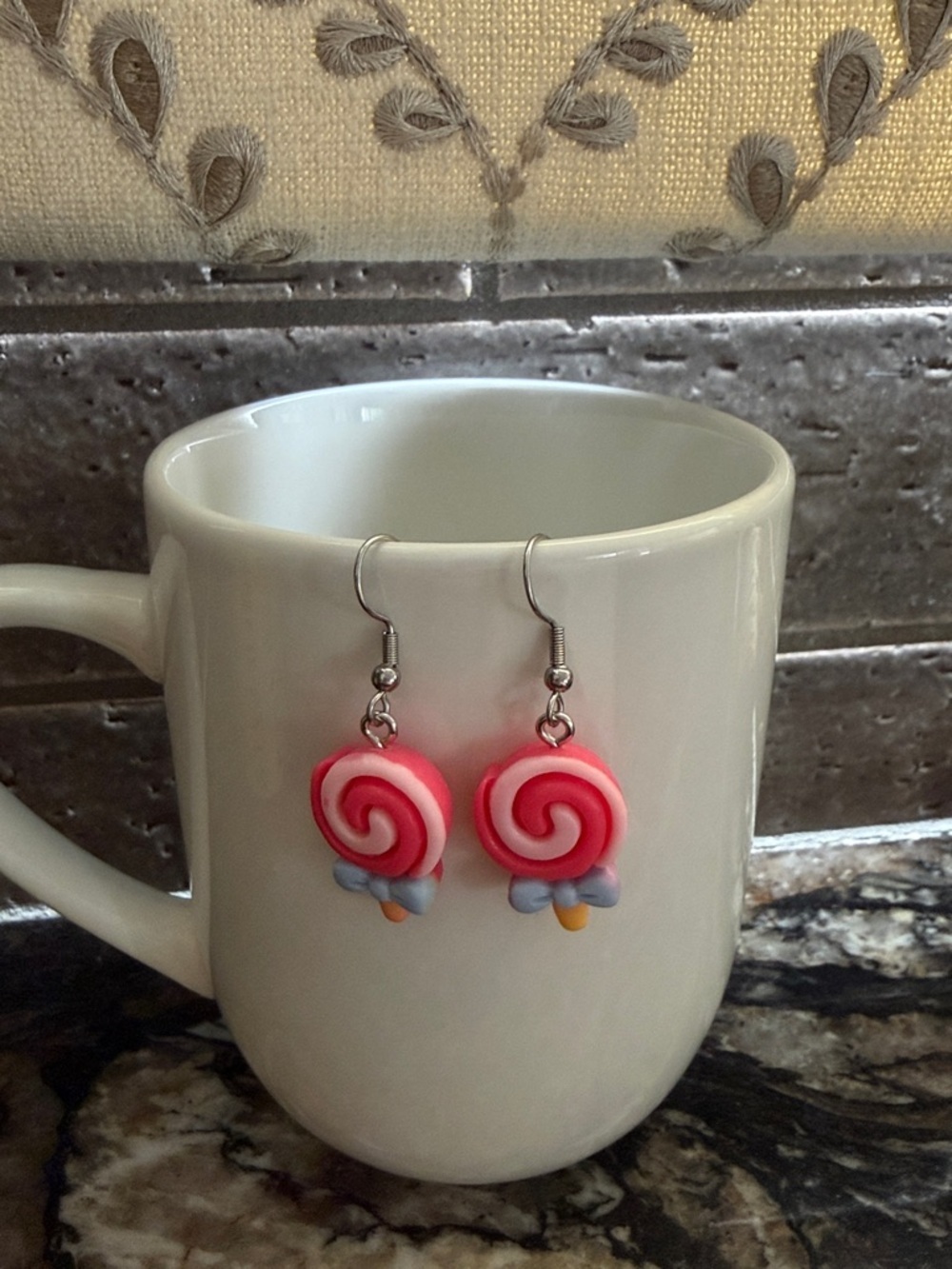 Pink Swirl Lollipop Dangle Earrings